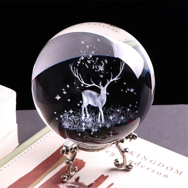 3D Crystal Wapiti Ball Figurine Feng shui Office Decorative Storm Glass Ball Balls Ornaments Animal Wapiti Statue Crafts (60mm)