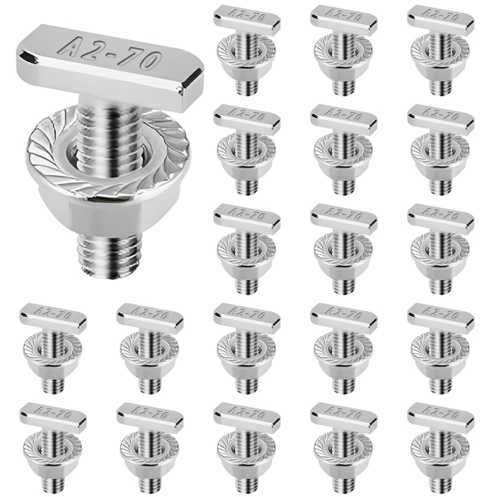 Pack of 20 Hammer Head Screws, M8 x 20 mm, Stainless Steel A2-70 Hammer Head Screw with Locking Tooth Nuts, Flange Nuts, M8 Screws for PV Solar Mounting Rails, Greenhouse and Aluminium Profile for