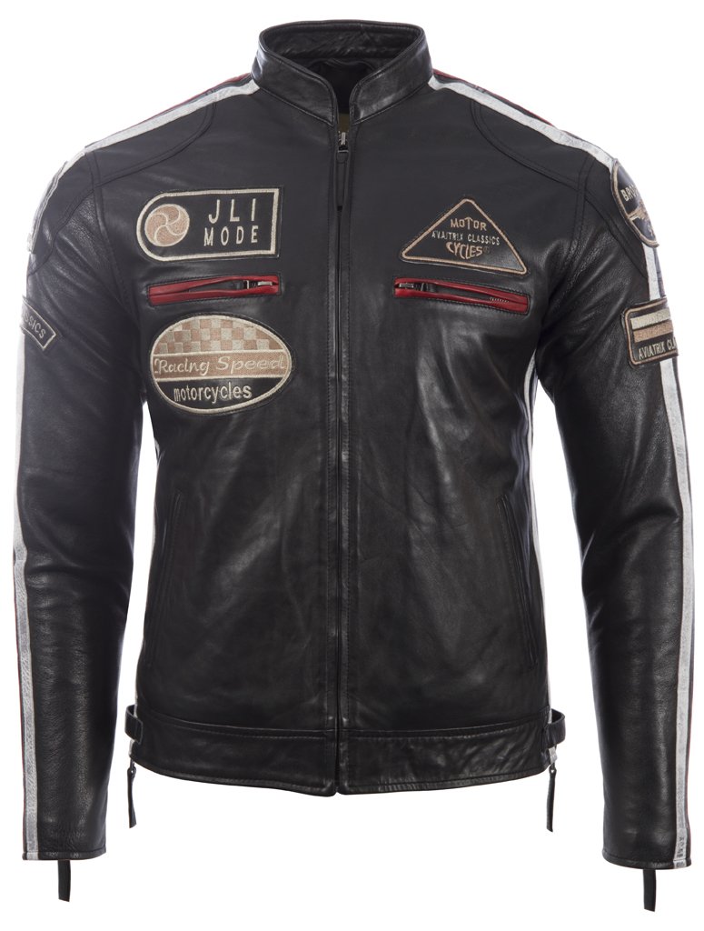 Aviatrix Men's Super-Soft Real Leather Band Collar Patch Fashion Biker Jacket (CXUS) M