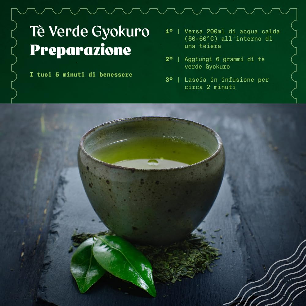 NaturaleBio Tè verde Gyokuro Giapponese Biologico da 100g. Bio, Naturale e Puro, Thè verde in foglie di primo raccolto coltivato in Giappone. Organic Japanese Gyokuro Green Tea.