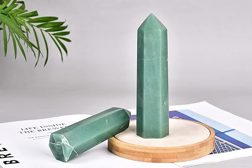 Miniatura 6 de AMOYSTONE 1 varita de aventurina verde, columna hexagonal de cristal curativo natural, 6 torres de cristal facetadas, reiki yoga, 0.6-1.1 libras