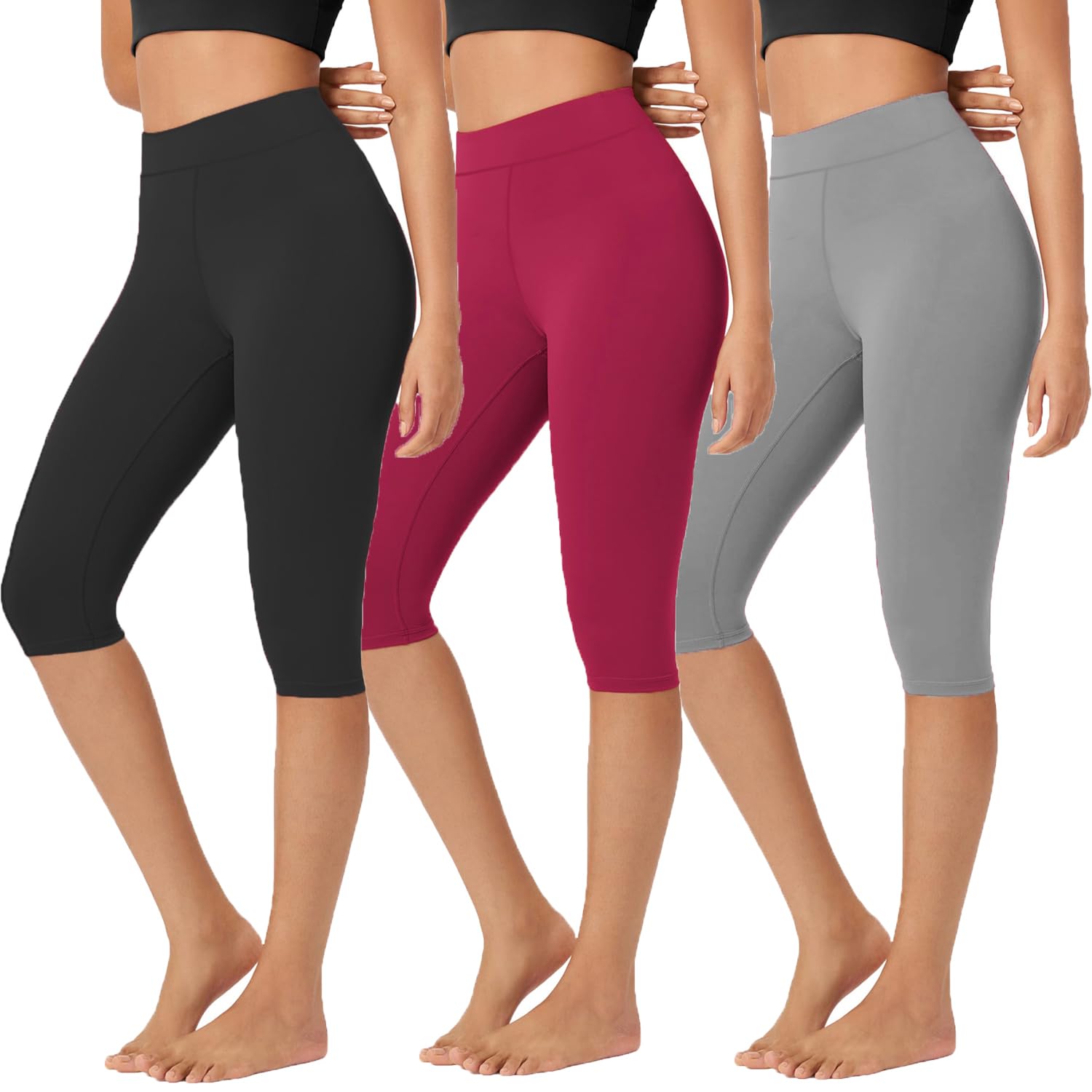 Brand Flex Women Cotton Lycra Capri for Women,Women 3/4th Cotton Plain Capri,Women Skinny Yoga Pants Combo of 3 Pack-image-9