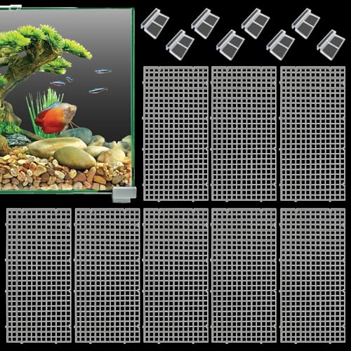 Hamiledyi Plastic Aquarium Divider with Clips Grid Panel Aquarium Lid Hood Fish Tank Divider Filter Bottom Isolation Pane Separator for Mixed Breeding(8 PCS,Transparent)