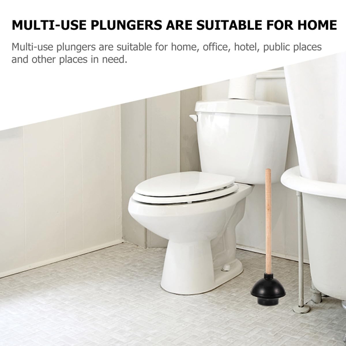 Desatascador de Inodoro Multiuso de Goma y Madera 2 Piezas Resistente para Limpieza en Baño y Lugares Públicos