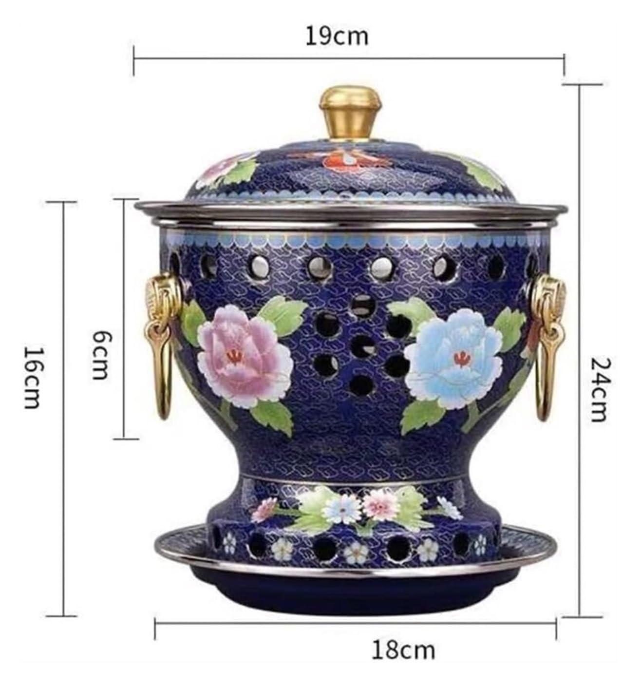 INUUXLG Hot Pot Single Person Small Copper Pot Hot Pot Chinese Traditional Hot Pot by Commercial Chinese Hot Pot(Rosso) (Blue 19 * 24 * 18cm) (Blue 19 * 24 * 18cm)