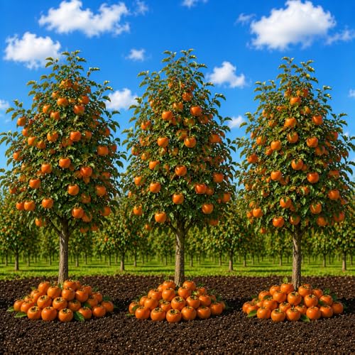 American Persimmon Trees for Planting (3 Pack) Bare Root Dormant Seedlings 12 Ft Tall Diospyros Virginiana Fruit Trees for Planting Hardy Outdoor Garden Fruit Plants (3 Trees)