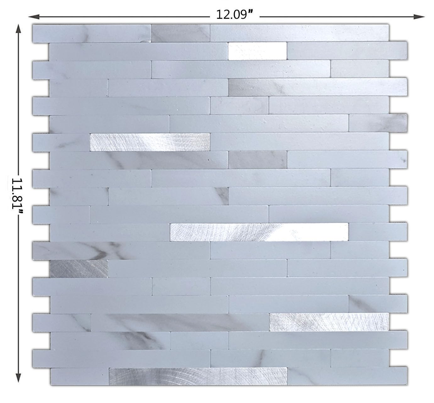 Photo 1 of XUANINY Peel and Stick Backsplash for Kitchen Bathroom, Self Adhesive PVC Stone Grain Tiles Subway 3D Wall Sticker(10 Sheets) (10, White Stone + Frosted Silver)