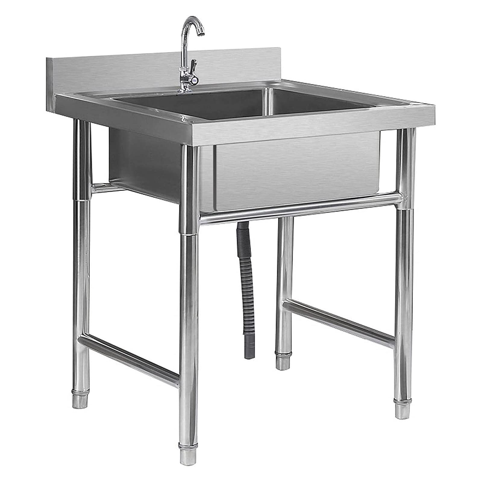 ZQFHSX Free Standing Sink,Commercial Kitchen Sink Stainless Steel 304 Single Bowl Prep & Utility Washing Hand Basin Drop with Faucet for Outdoor,19.7in,23.6in