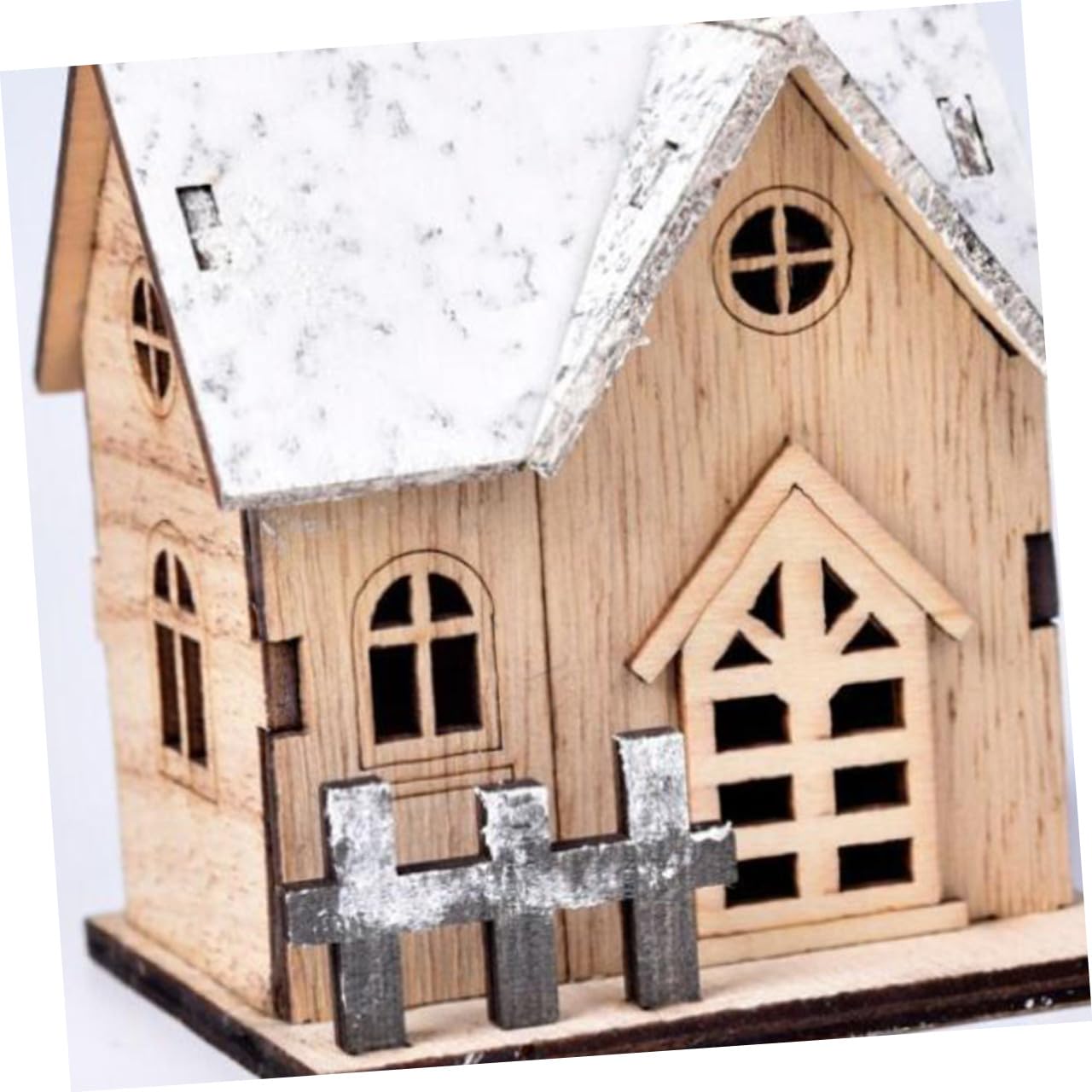 3piezas Adorno Navideño de Escritorio Casa de Madera Luminosa Decoración Navideña Hogar Casa de Madera Escena Navideña para Decorar Interiores