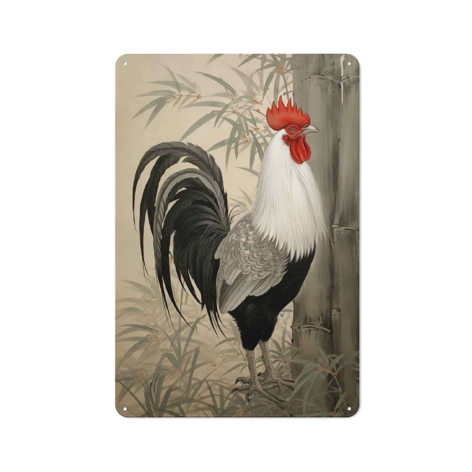 Junmoney Rooster In Bamboo Forest Vintage Metal Wall Decor 30X20cm, Metal Gift Sign For Hallway, Home Bar, Garage Or Study