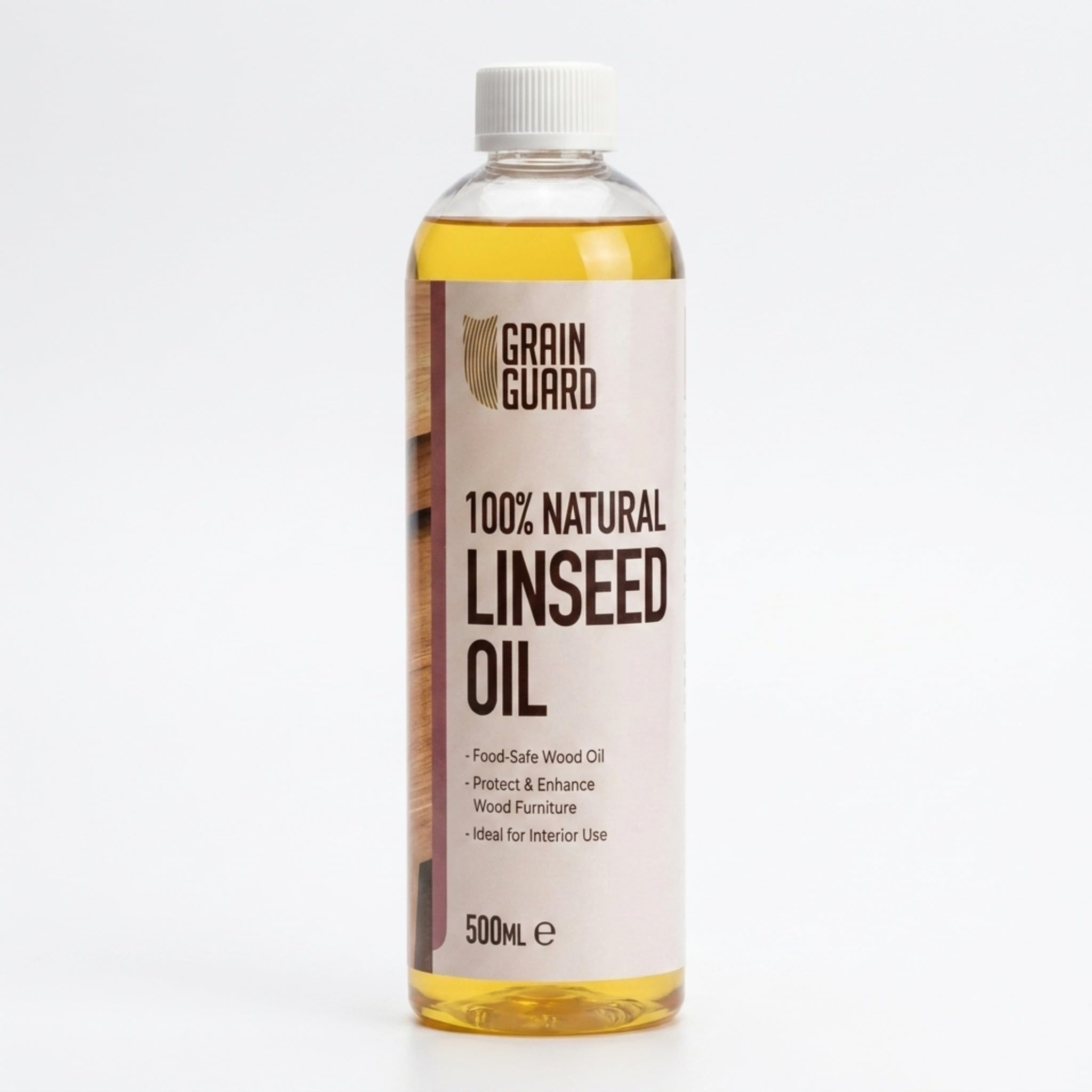GRAIN GUARD Raw Linseed Oil for Wood | 500ml | 100% Pure & Natural | Food-Safe Wood Oil | Protect & Enhance Wood Furniture | Perfect for Sealing & Preserving Natural Wood Beauty | Interior Use