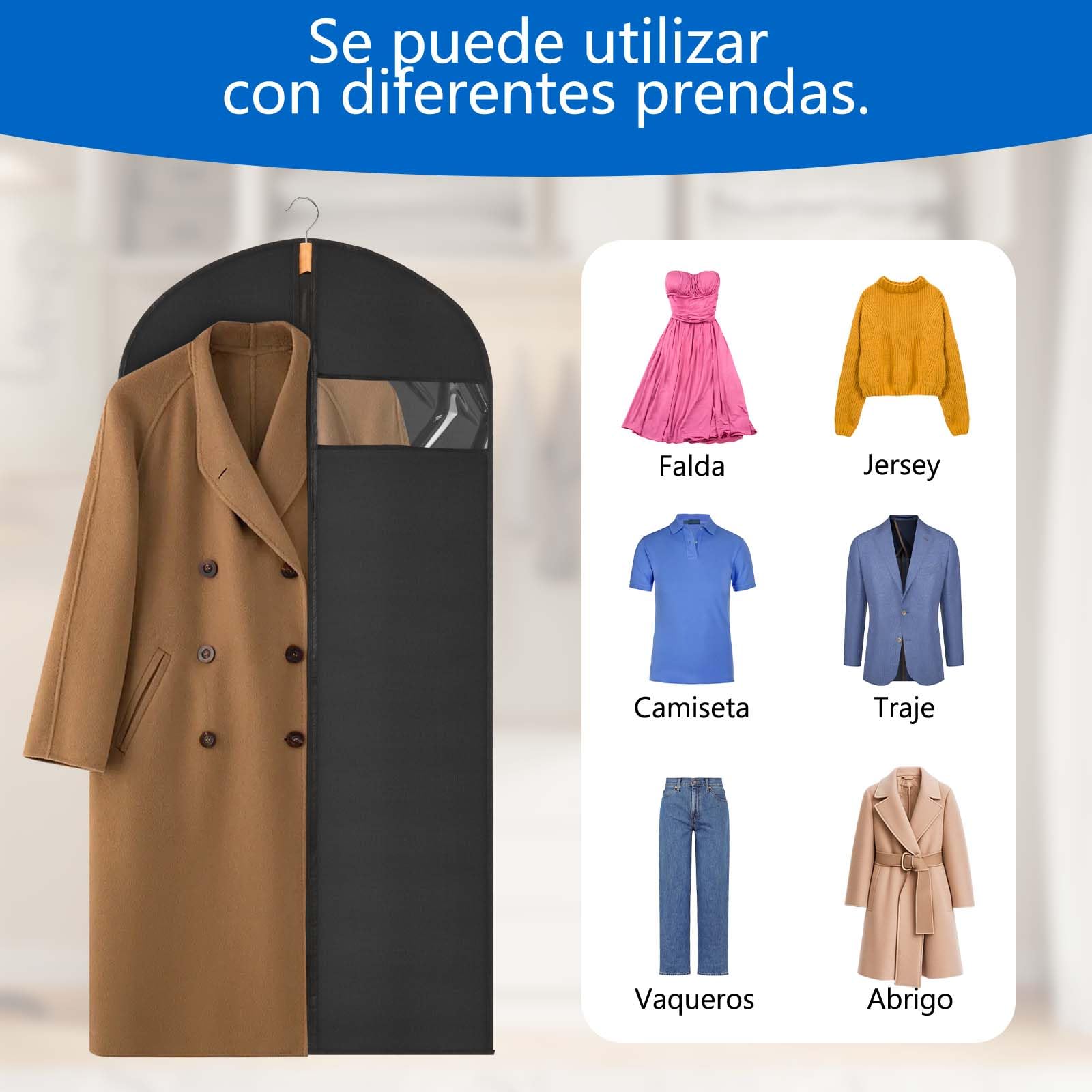 Sevenpers Fundas Ropa Armario Negro 60x140cm Juego 6, Antipolvo Antihumedad Antipolillas, Funda Larga con Cremallera, Transpirable Bolsa de Ropa para Abrigos Invernales y Vestidos Grandes — view 5