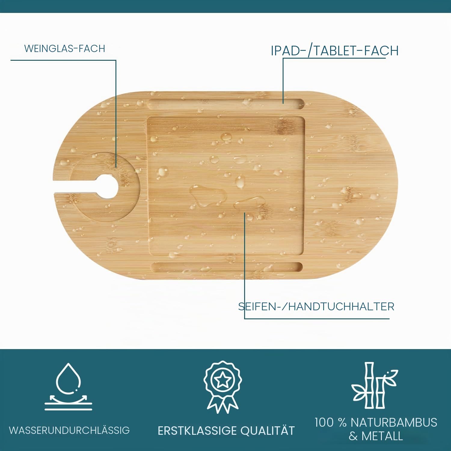 Bambus-Badewannen-Tablett mit Stabiler Basis und Dicker Metallhalterung, verstellbare Höhe, perfektes Badezimmer-Wannenzubehör, Nachttisch, Sofa-Beistelltisch, Geschenk für Frauen, Männer