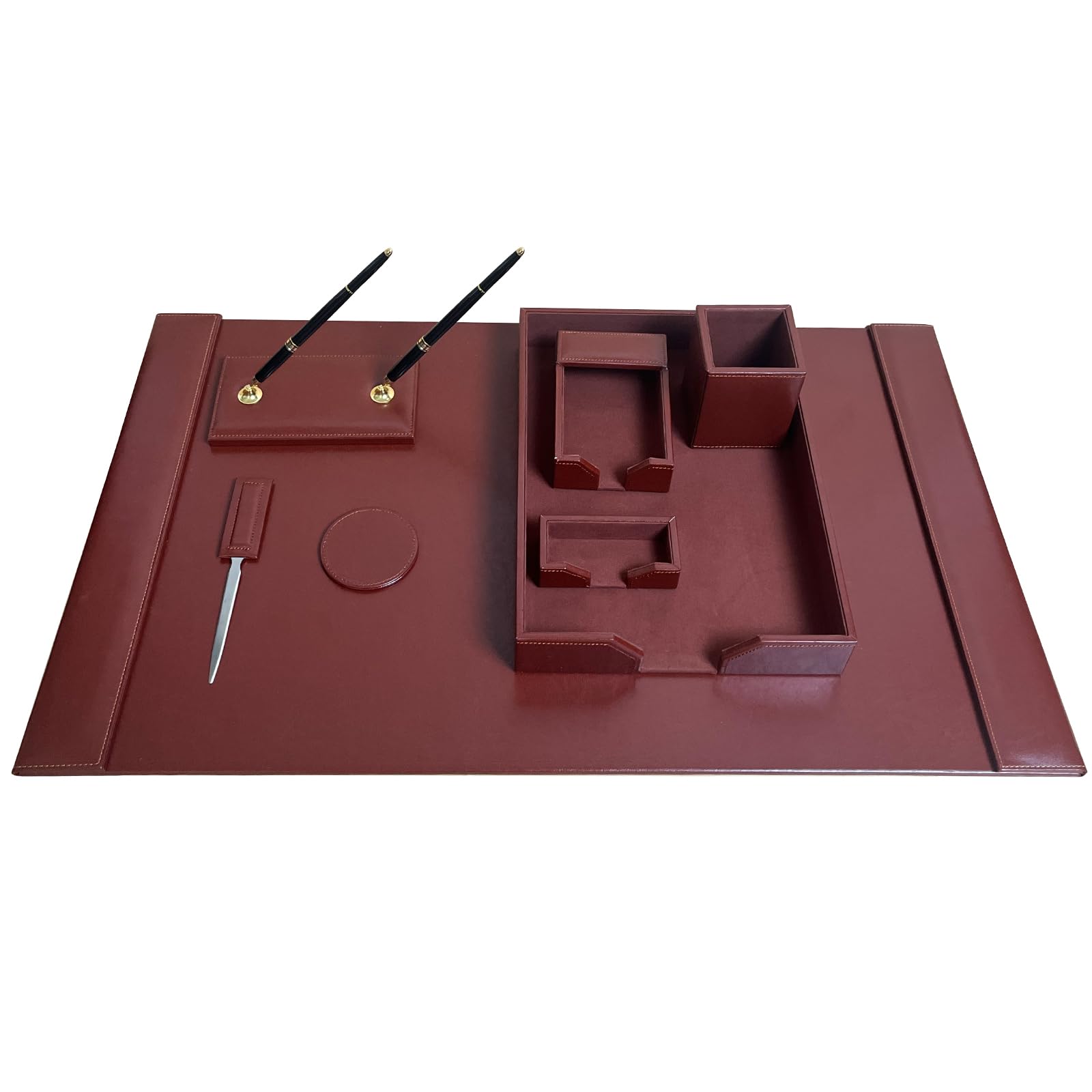 Tongmo Luxury Leather Desk Organizer Set, 8 Piece Office Accessories Organizers with 30” x 18”Desk Pad