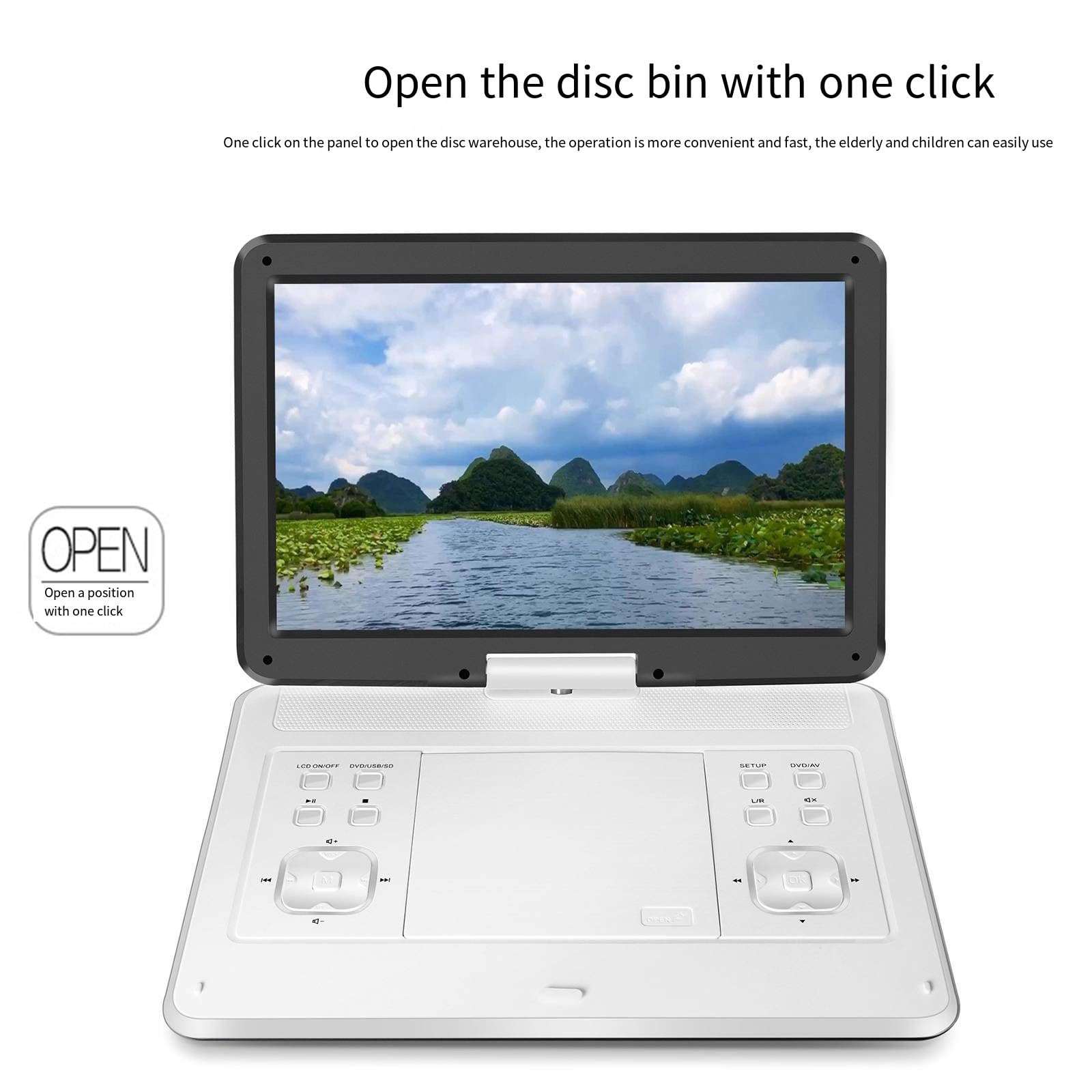 FAXIOAWA Mobile Dvd HD Supporta La Riproduzione di più Formati Lettore CD Portatile Lettore Video Lo Schermo di Grandi Dimensioni può Essere Ruotato di 14,1 Pollici,A