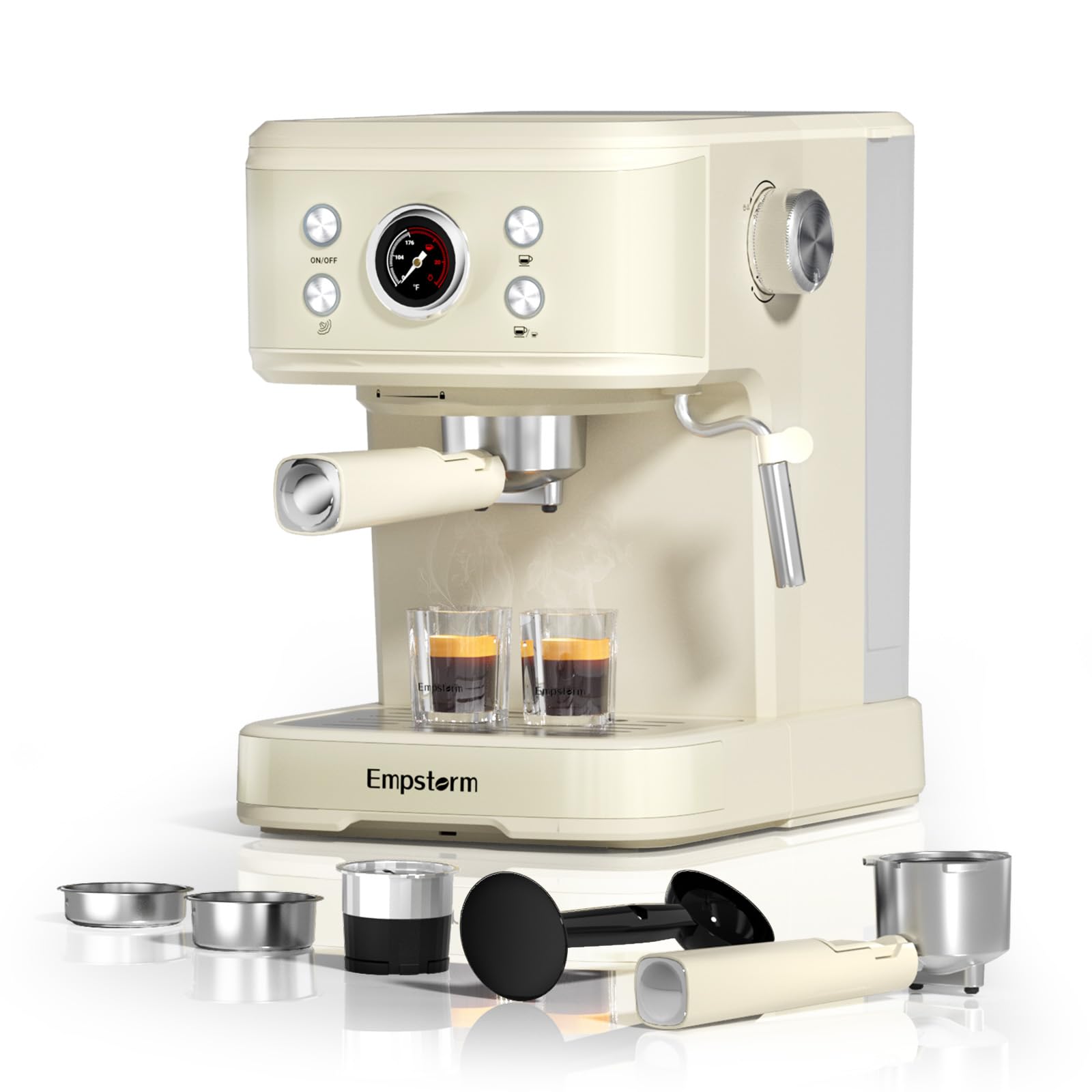 Empstorm Espresso Siebträgermaschine 20 Bar 2 in 1 Kaffeemaschine 1,5L Wassertank Weiß