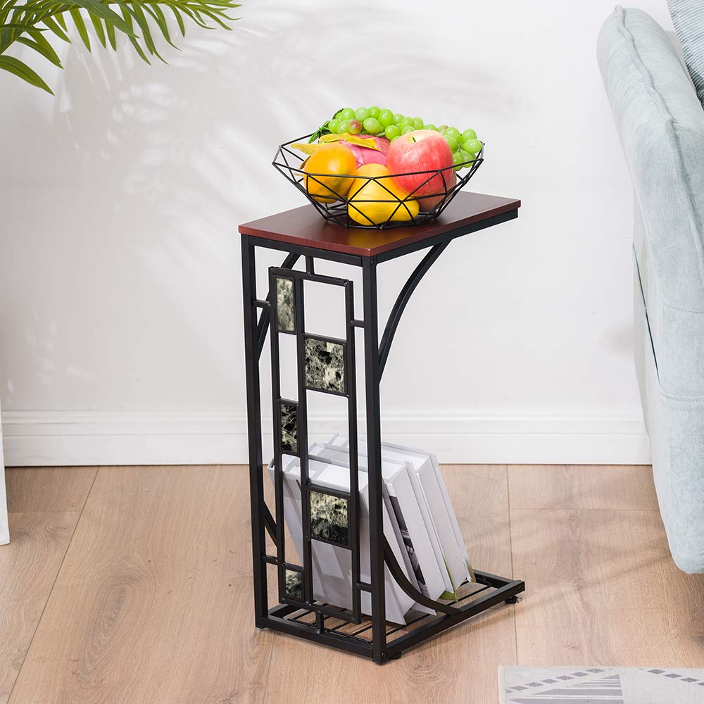Bonnlo Side Table with Stock Pattern, C-Shaped Sofa Side Table