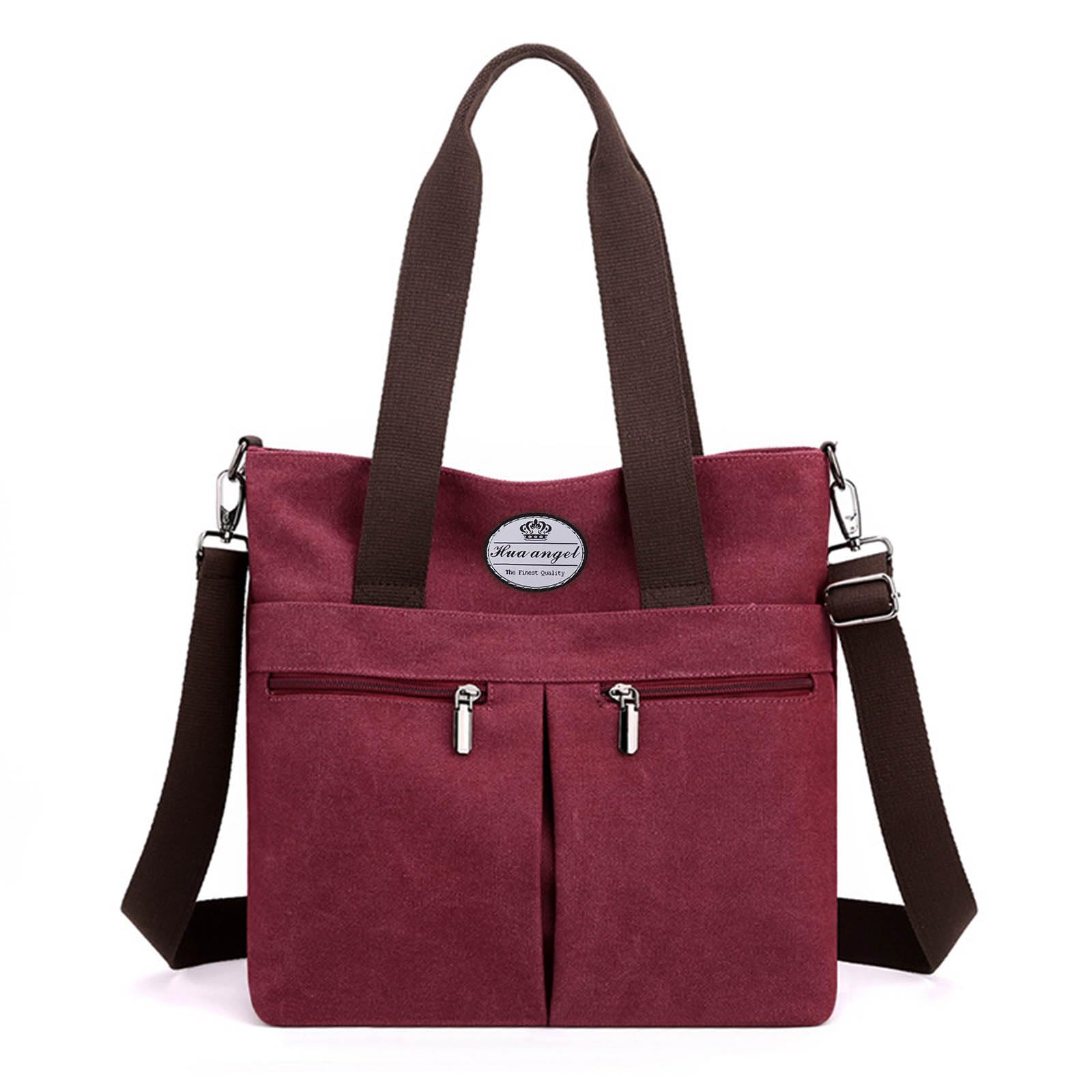 HUA ANGEL Women's Canvas Tote Bag Lightweight Crossbody Purse Multi-Pocket Durable Handbags for Work College Shopping Beach