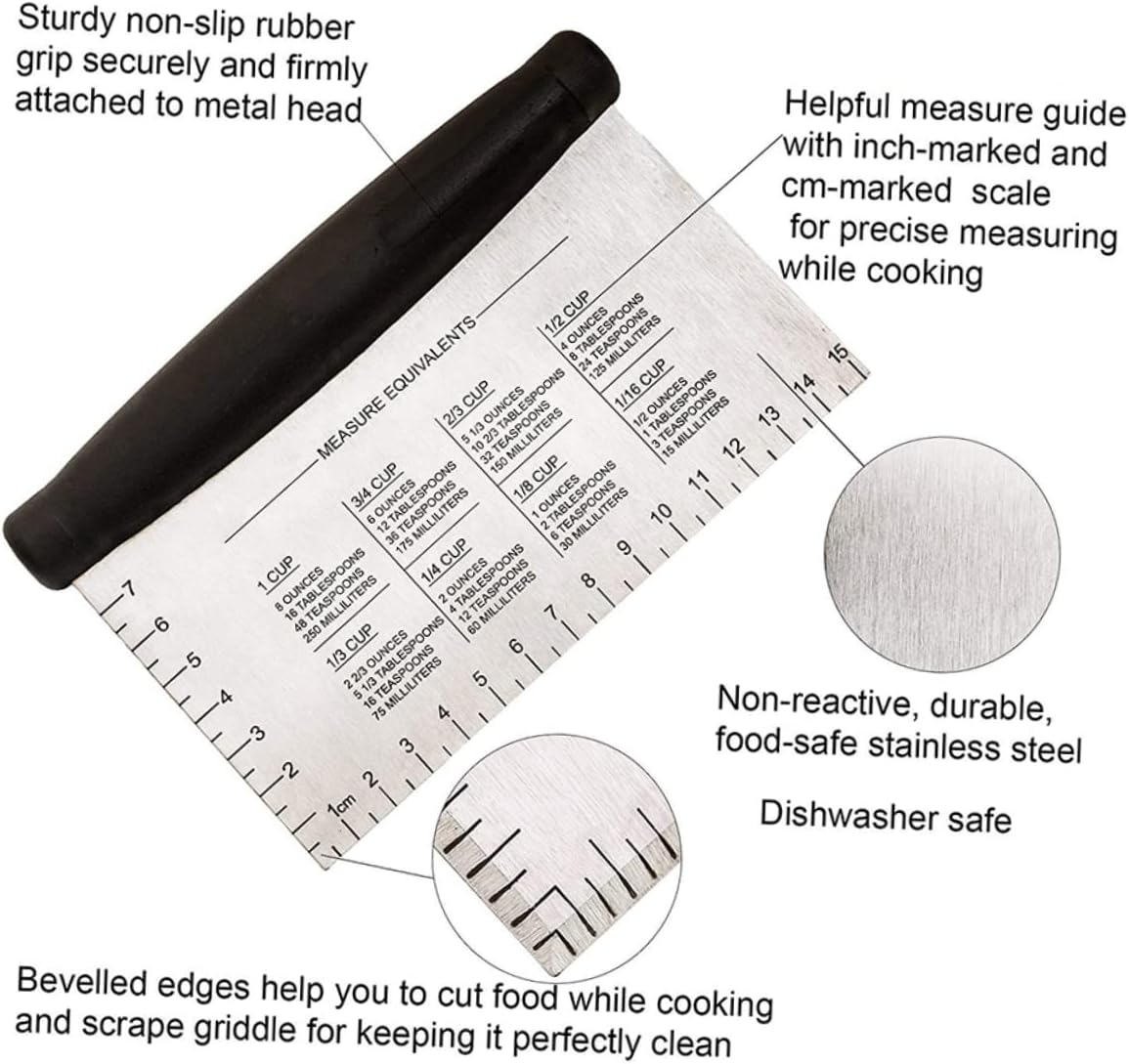 Set of 2 Stainless Steel Dough Cutters with Scale Scrapper Non-slip Grip for Accurate Cutting Measuring Versatile for Baking Cooking and Bbq