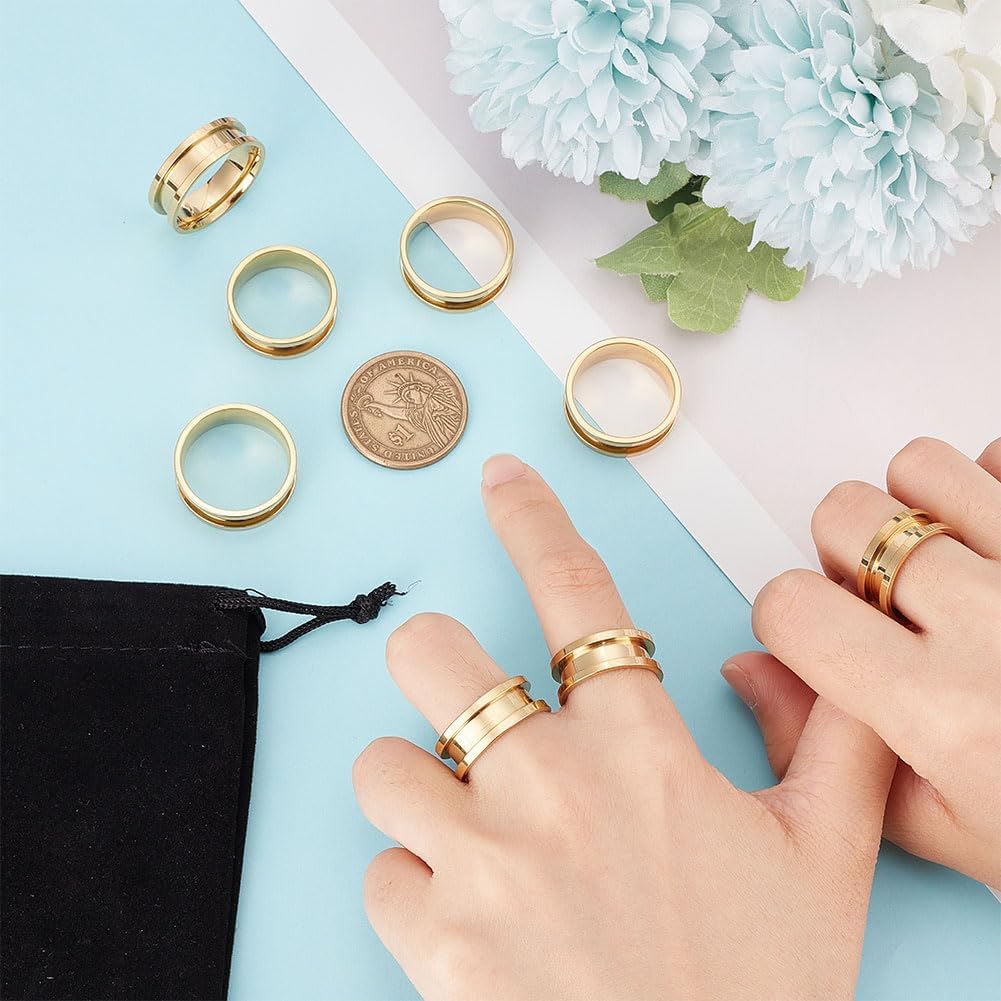 UNICRAFTALE Stainless Steel Blank Core Ring Settings Finger Ring Blanks for Inlay Comfort Grooved Finger Ring Round Empty Ring for Jewelry Making