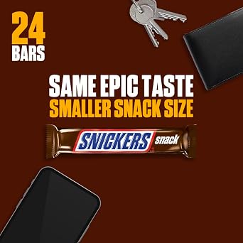 SNICKERS Milk Chocolate Snack Bar, 0.76 Oz, 24 Count Snacks Bulk