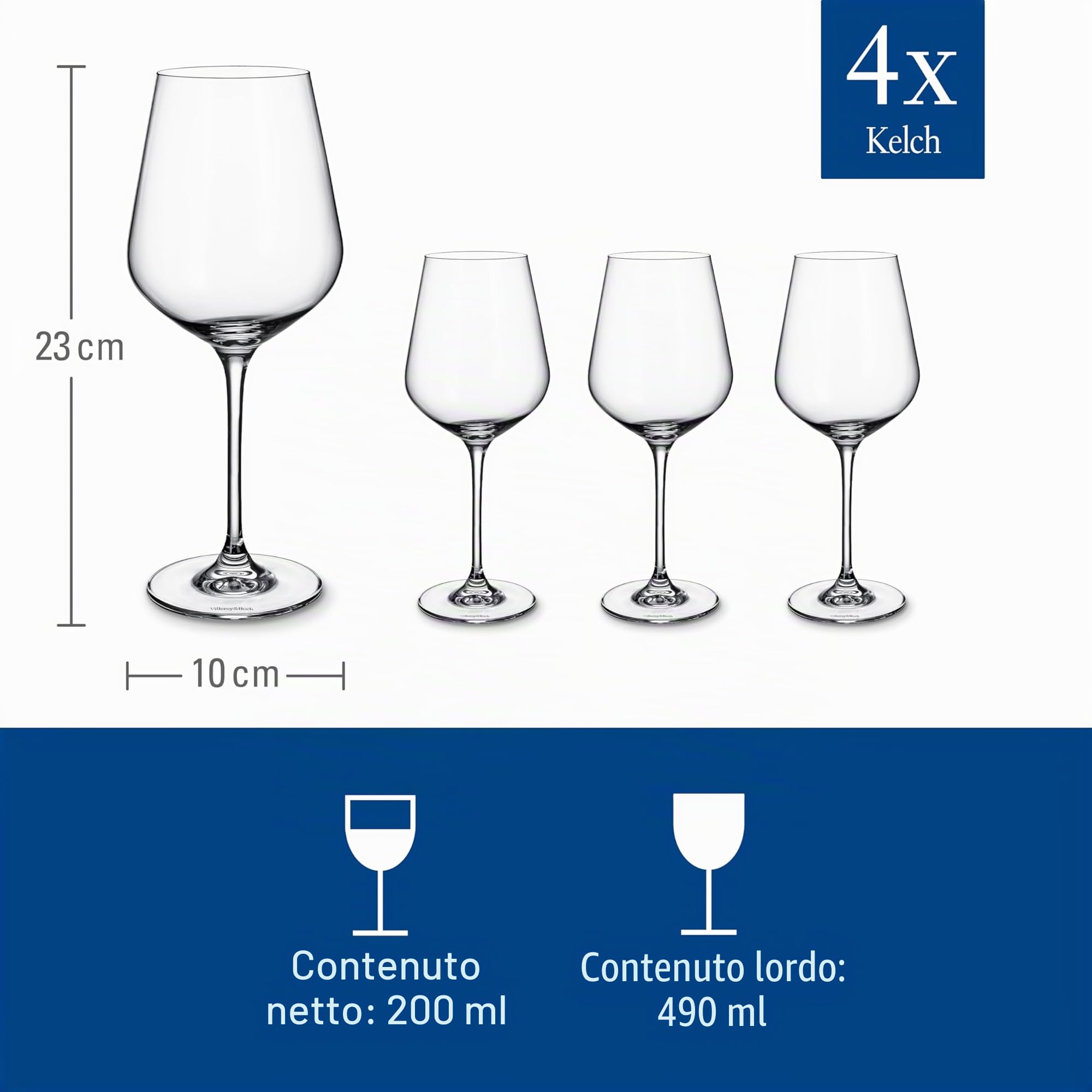 Villeroy & Boch - La Divina Bicchiere Da Vino Rosso Set di 4 Trasparente, Lavabile in Lavastoviglie, Bicchieri Design, Bicchieri Di Vino Grande, Cristallo
