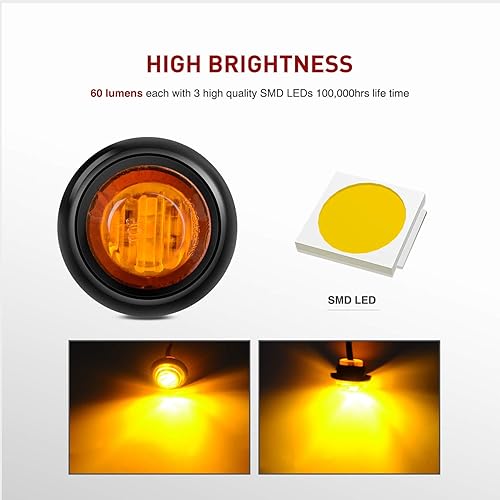 Miniatura 4 de Nilight TL-03 juego de 10 luces LED redondas de 3/4" de gálibo, luces indicadoras delanteras, traseras y laterales, luces de marcador para camión