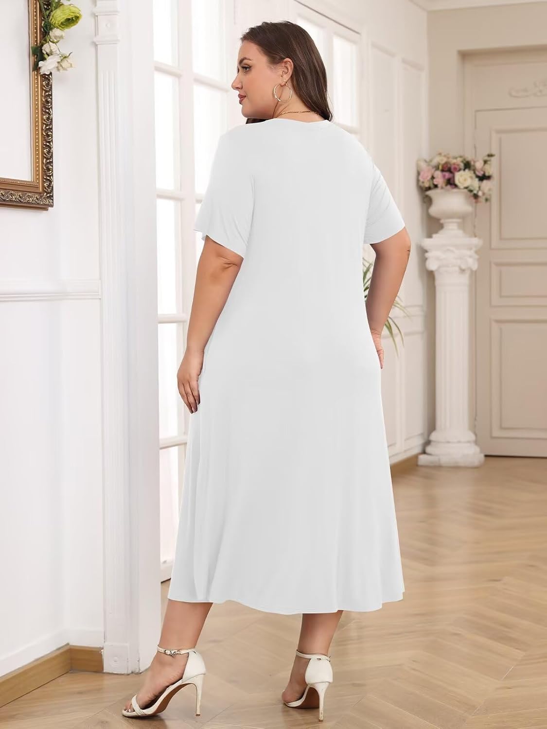 BELAROI Women Maxi Dress Casual Summer Crew Neck Short Sleeve Midi Tshirt Dress with Pockets Beach Cover Ups - Image 6