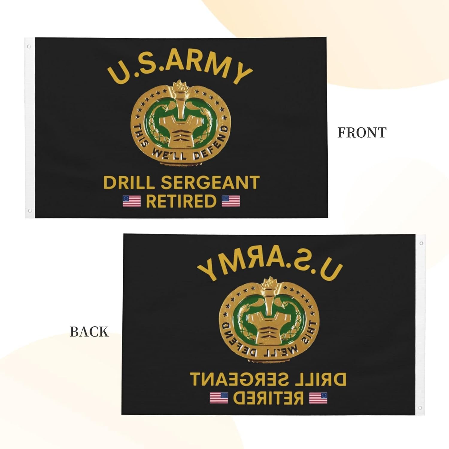 Us Army Retired Drill Sergeant Flag Double Sided 3X5 Ft Vivid Color and UV Fade Resistant Outdoor Banner Lawn Decor
