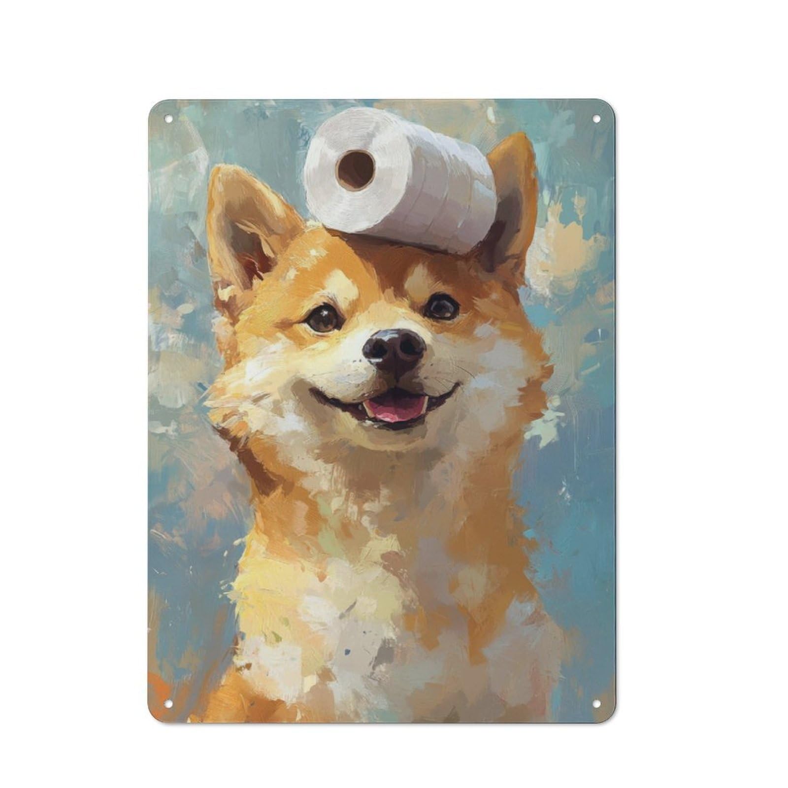 Junmoney Shiba Inu With Toilet Paper Garden Style Tin Sign 40X30cm Featuring Shed Wall Decor For Patio Bar, Workshop, Shed Or Kitchen