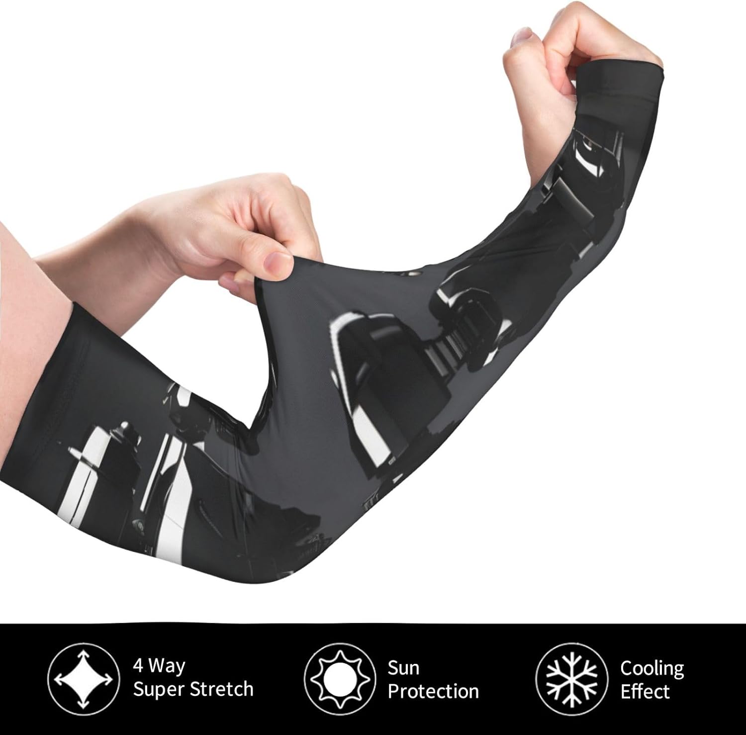Black robot Print Sun Protection Cooling arm sleeves for Men Women,Cover Arms Sleeves for sports.