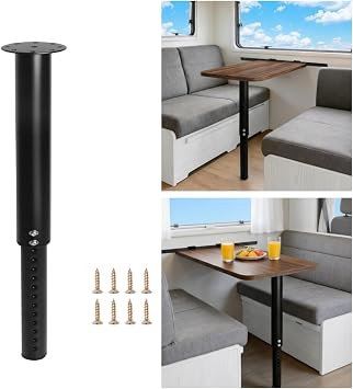 Adjustable RV Table Leg 21-36 Height, Telescoping Aluminum Pedestal Stand for Camper Dinette, Pontoon Boat, Travel Trailer, Van. Heavy Duty Office Desk Mount, Black DIY Replacement Parts