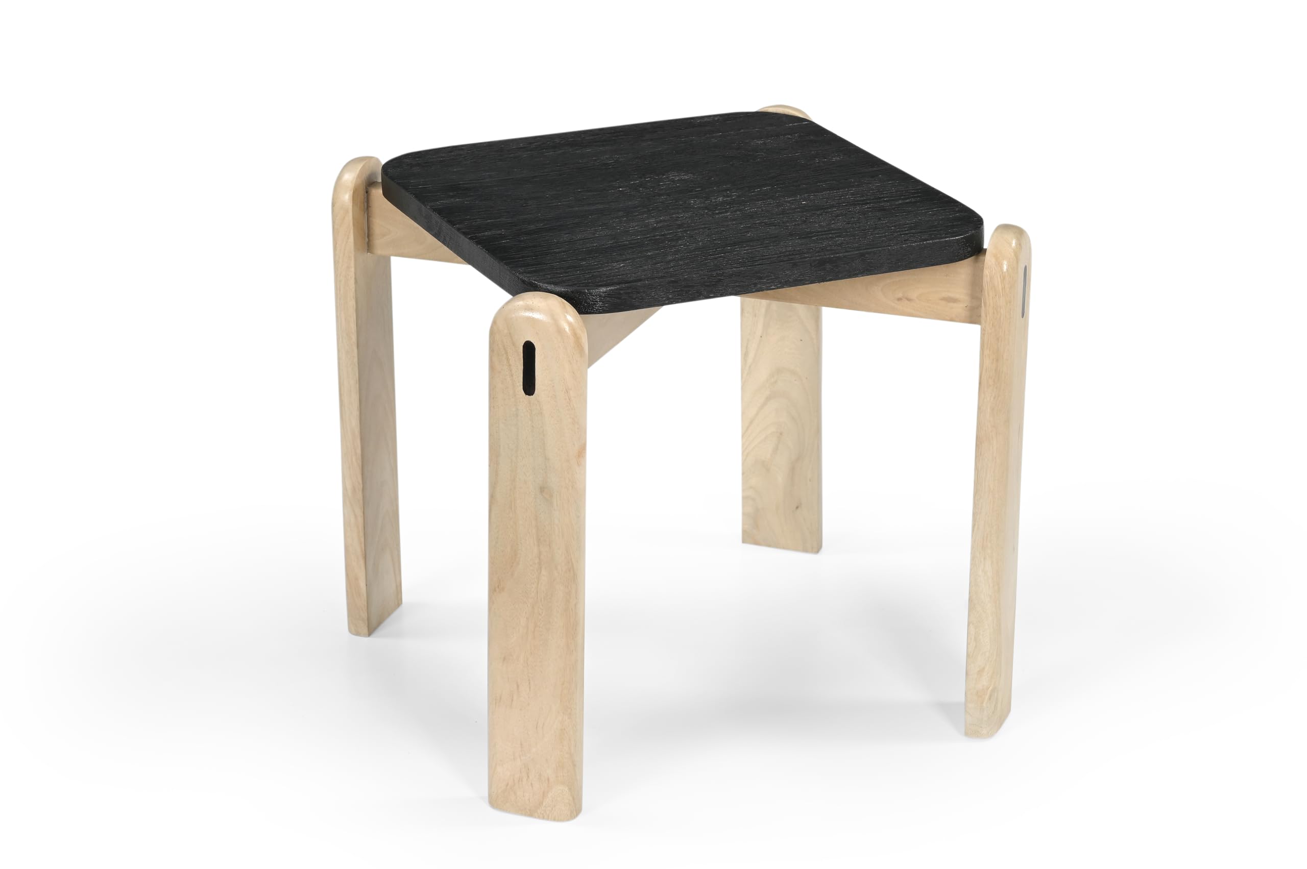 Handcrafted Mango Wood Accent Table | Two-Tone Black Top, Natural Wood Base | Modern Side Table for Living Room & Bedroom | 18.5 x 18.5 x 17 in-image-26