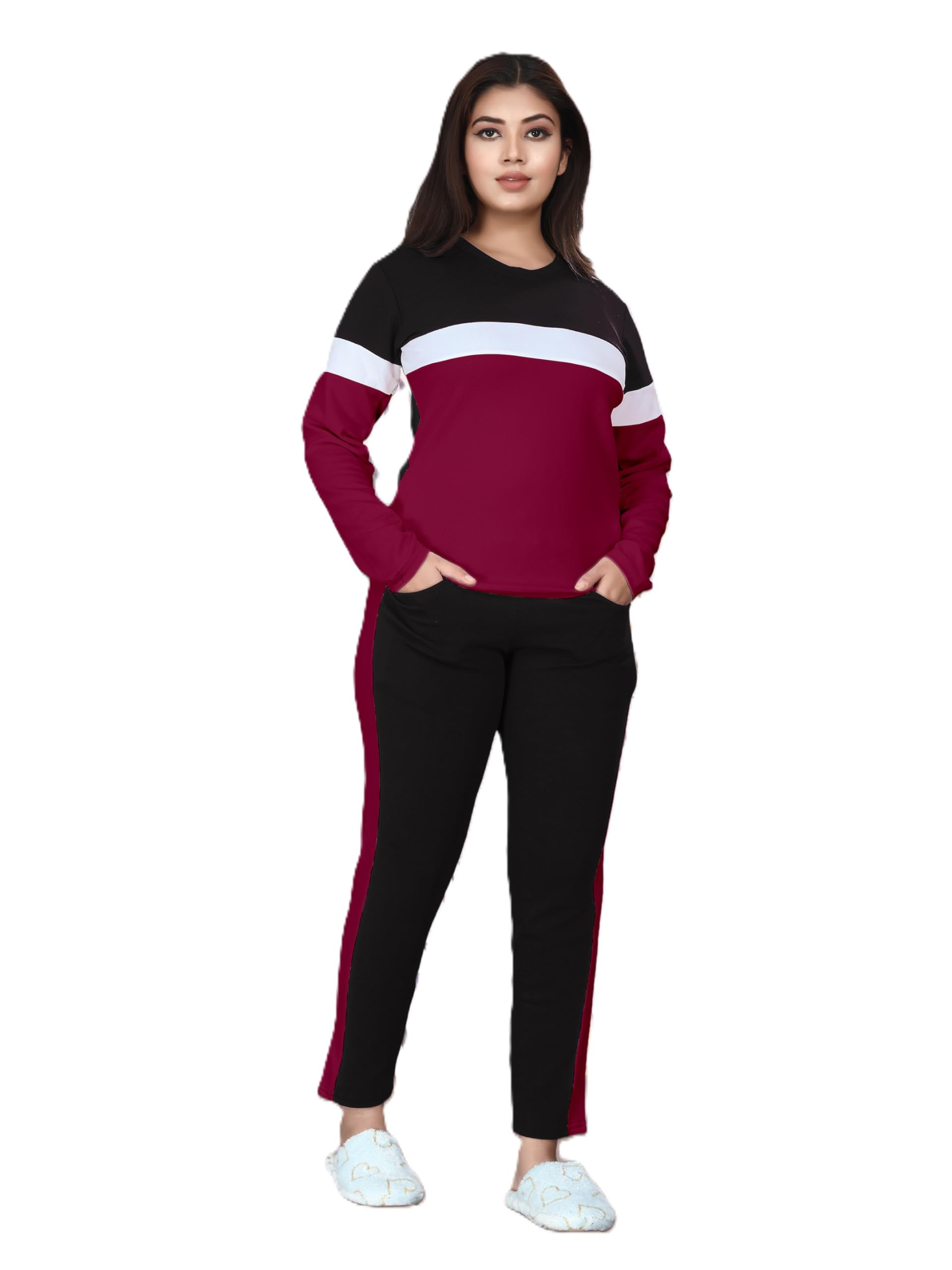 Cotton Blend Tracksuits for Women Full Sleeves Round Neck Woman Workout T-shirt & Pant for Sports Comfortable and Breathable Gym Wear for Womens Tracksuit Set with Top & Bottom Pants
