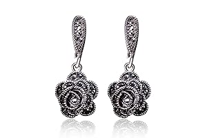 Amelia Rose - Vintage Earrings for Women: Black CZ Rose Flower Drop