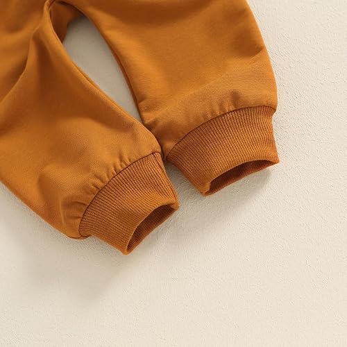 Baby Boy Fall Clothes Set Long Sleeve Letter Print Sweatshirt Pants Toddler Infant Outfits 6 12 18 24 Months 2T (Game Day Khaki, 18-24 Months)