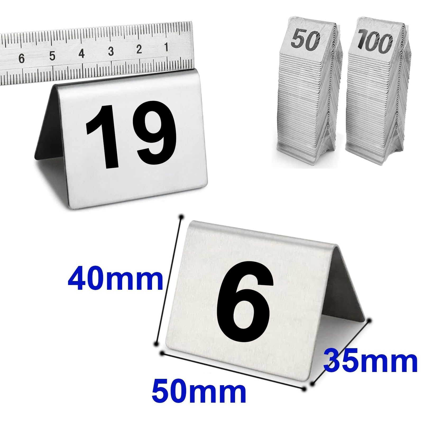 Table Numbers Edelstahl Tischnummern - Halter Von 1 Bis 25/50 / 100 Sitzplan Hochzeit Langlebig - Tischkarten Doppelseitige Tischmarkierungen Für Hochzeitsfeiern Bankette Empfänge(1 to 50)