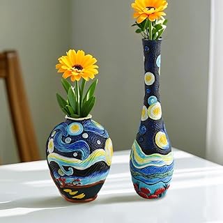 Starry Night Vase Plant Pot,Van Gogh Inspired Resin Flower Pot - Abstrac...
