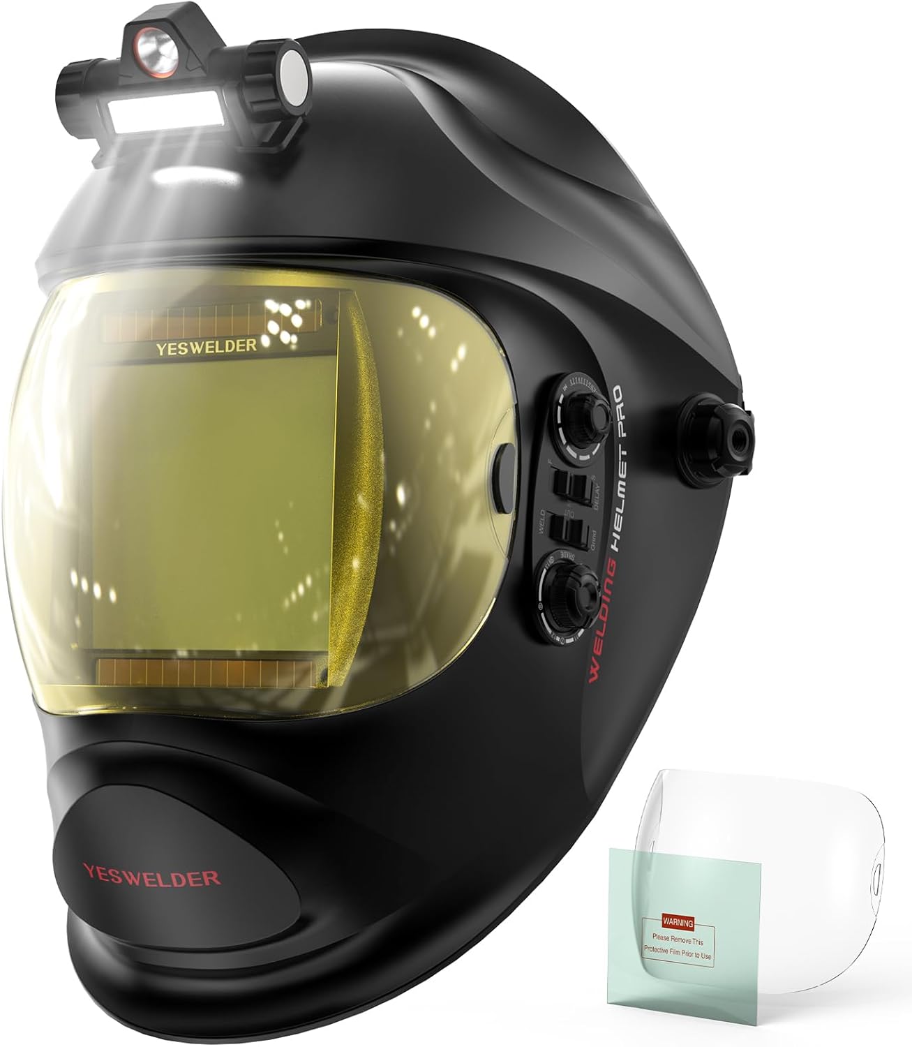 YESWELDER Auto Darkening Welding Helmet with LED Light, Hemispherical lens 1/1/1/1 True Color 3.94"X3.66" Large Viewing 4 Arc Sensor Wide Shade 4/5-9/9-13 for TIG MIG ARC CUT and Grind Welder Mask