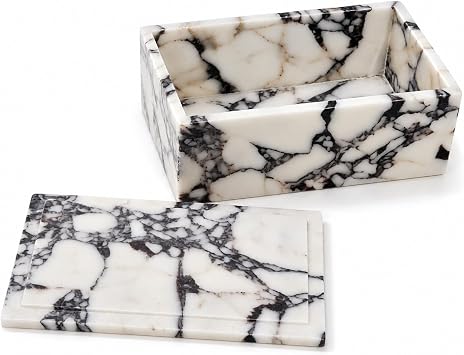 Natural Marble Rectangle Jewelry Box with Lid, 7.87 in | A rectangle marble box for watches, jewelry, slim glasses, hair ties, and dresser-top organization.