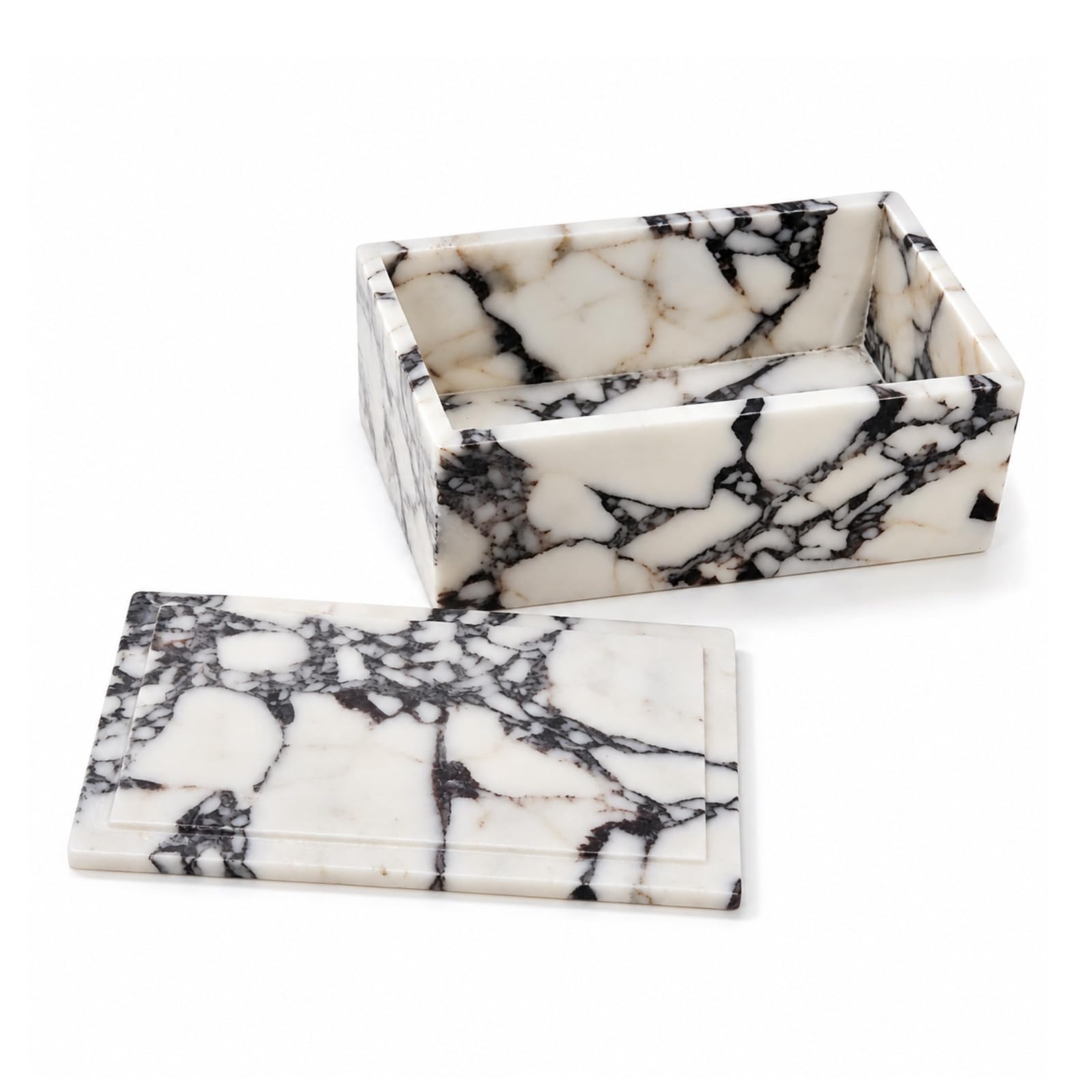 Caja de almacenamiento de mármol de lujo con tapa, patrón de venas blancas y moradas, organizador decorativo para brochas de maquillaje, joyas, accesorios de baño (rectangular)
