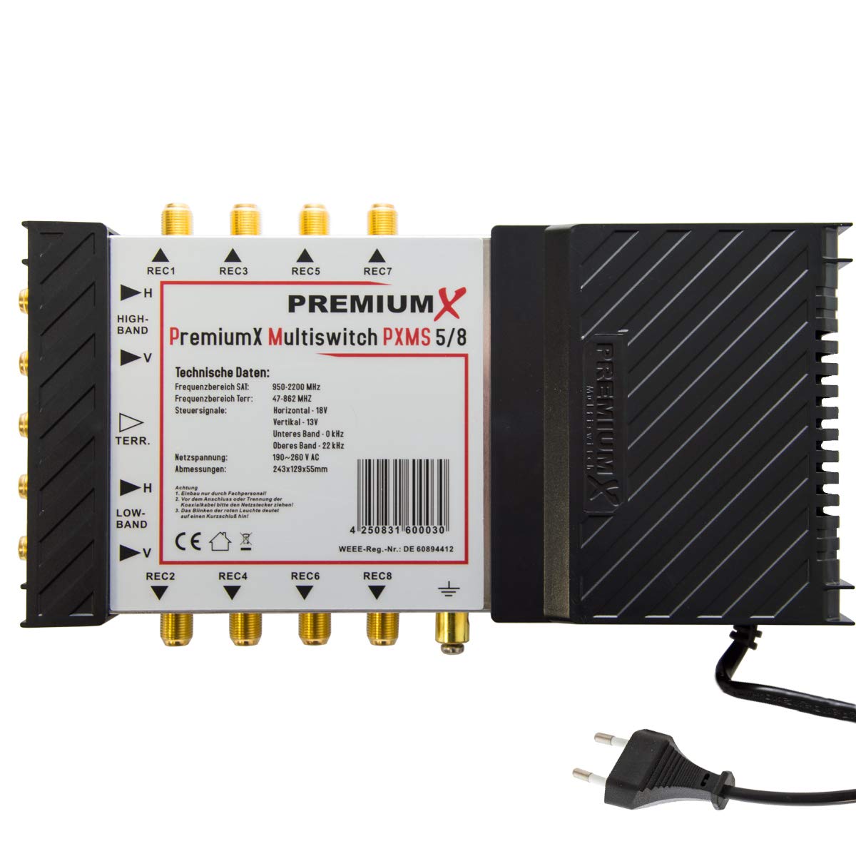 Premium X Satelliten-Komplettanlage 80cm Satellitenschüssel Multischalter 5-8 Multiswitch Quattro LNB 24x Stecker SAT 8 Teilnehmer