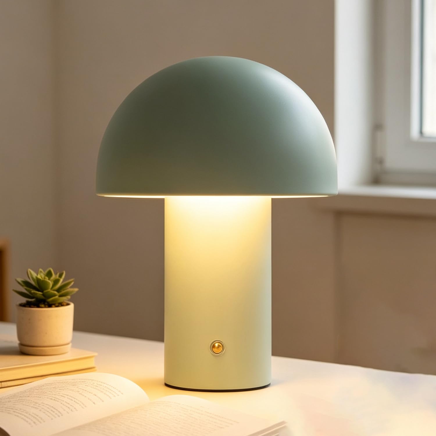 OOWOKS LED Mushroom Table Lamp Cordless Rechargeable Dimmable with Touch Control Decorative Mushroom Lamp Bedside Lamp No Cables Bedroom Lamp Bedside Table Continuously Adjustable Brightness,Green