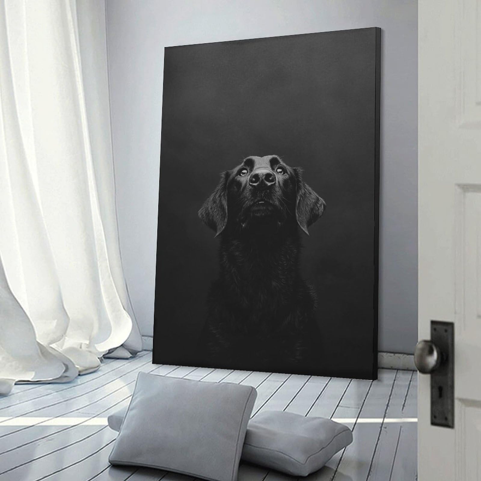 Junmoney Wall Art Print Flat-coated Retriever Photography, 24x36inch(60x90cm), for Contemporary Homes, Apartments Or Offices, An Easy Choice for New Home Styling