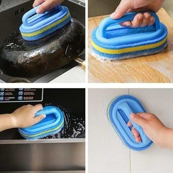 1 x Multifunctional Scrubber with Handle for Home Kitchen Cleaning (Blue) - 1