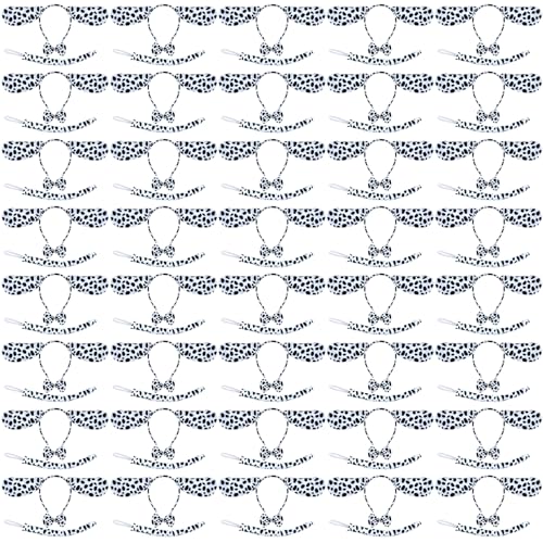 Coopay 120 Pieces Halloween Dalmatian Costume Set Puppy Dog Ears Headband Kit Include Dalmatian Ears Headbands Bow Tie and Tail for Christmas New Year Cosplay Costume or Party Decoration