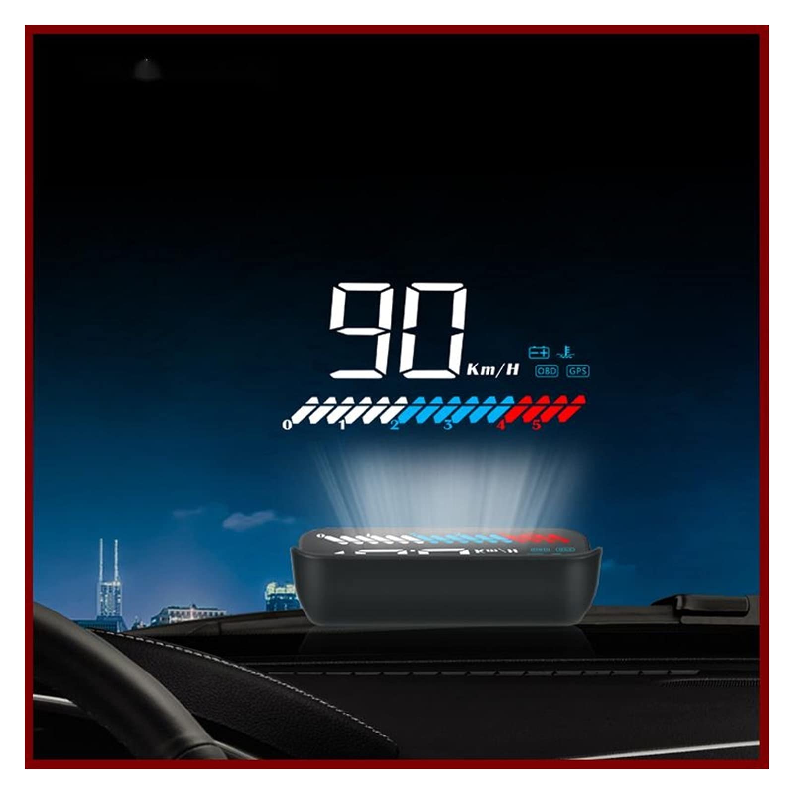 Comparison of OBD and GPS display modes on the M7 HUD, showing different data points.
