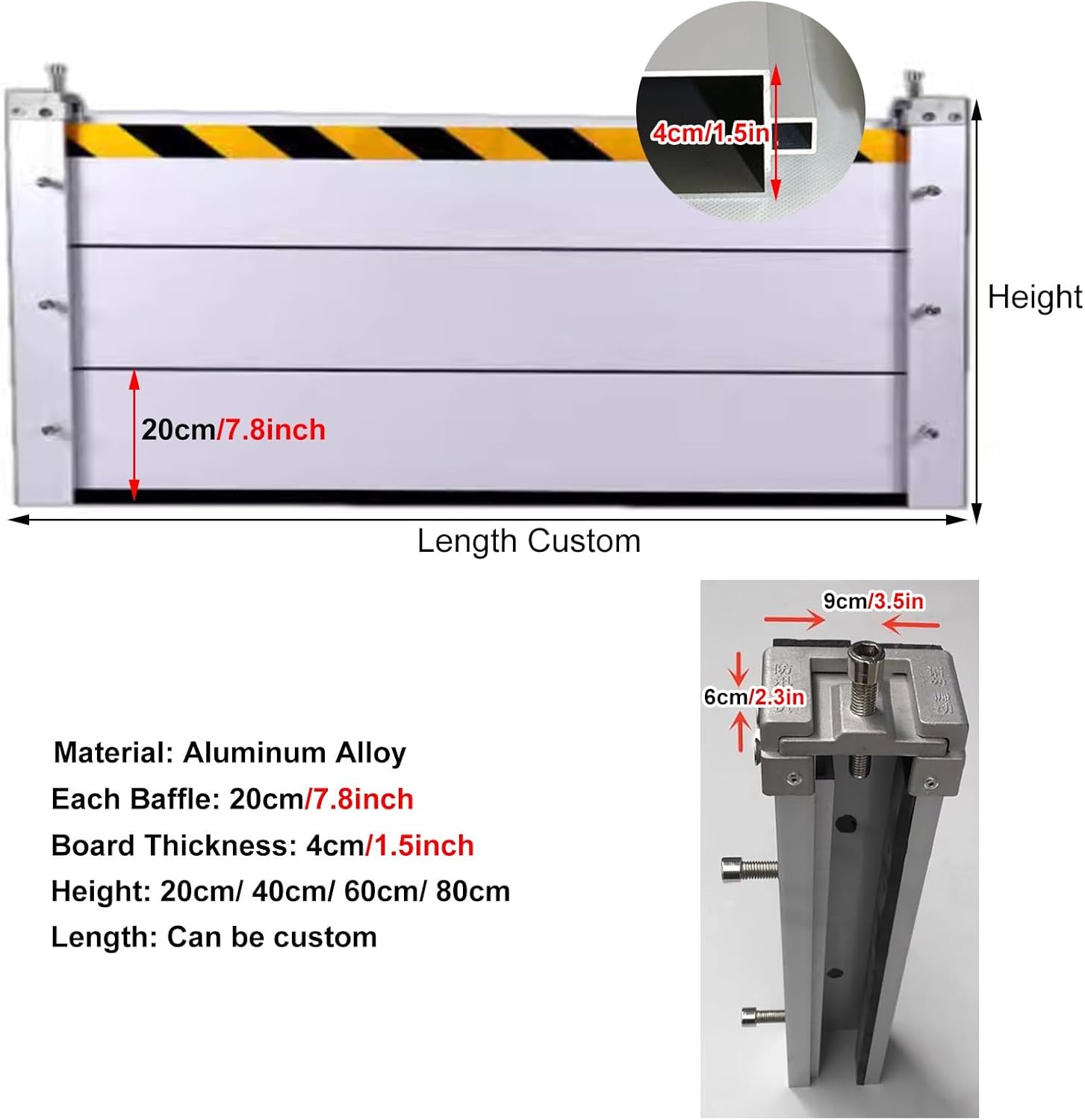 Flood Protection Barrier 2 3 4 5 6 8 10 12 14ft Long Aluminum Water Barriers for Flooding Reusable, 24 Inch Tall Flood Protection Barriers for Home Doors/Garage/Basement/Driveway