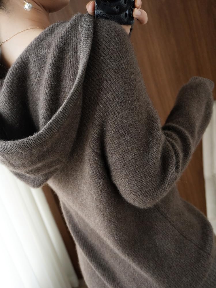 Otoño Invierno Mujeres Suéter Cálido Mezcla de Lana de Cachemira Jersey con Capucha Cuello Abrigo de Punto Espes