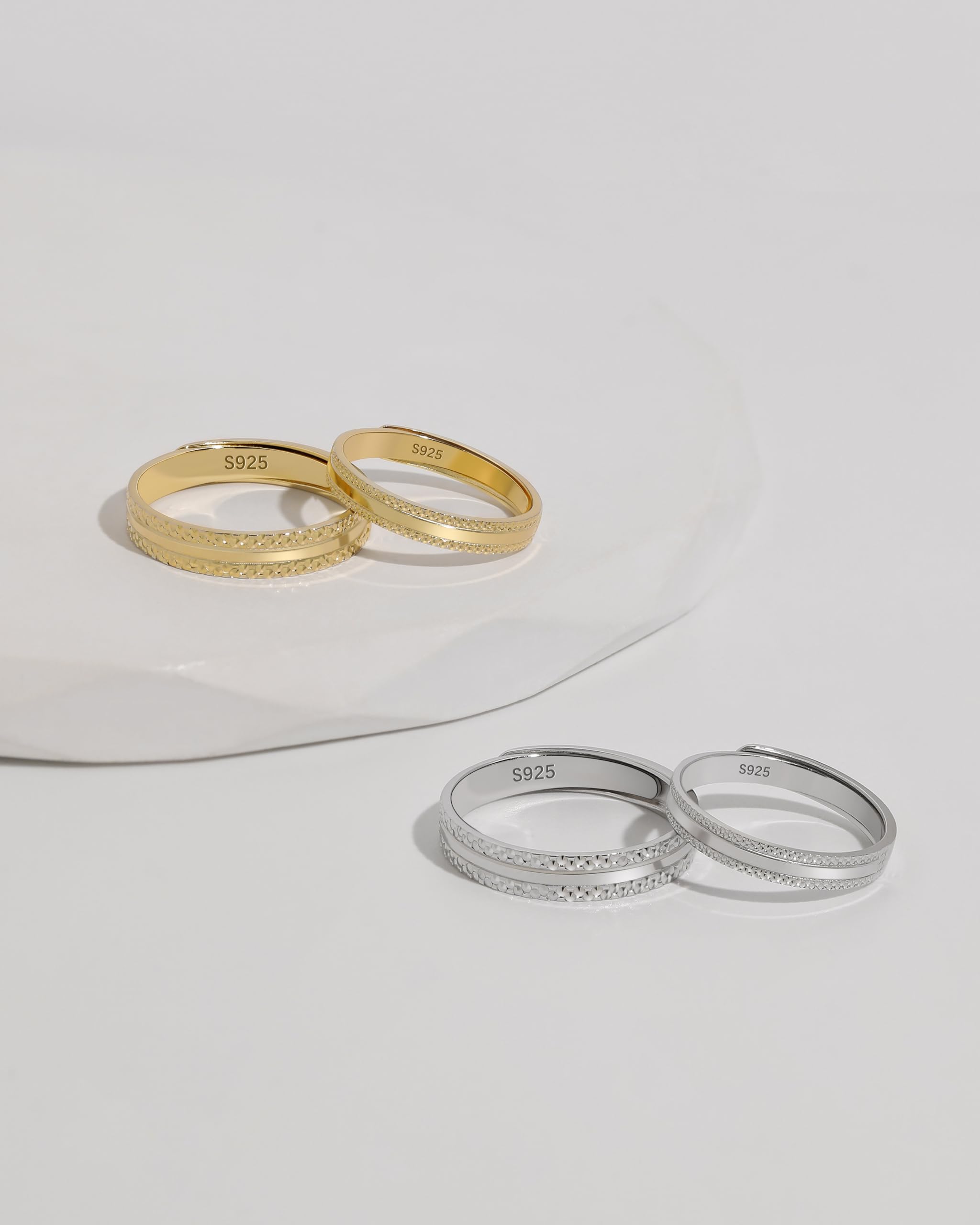 Meissa Alianzas de Plata de Ley 925 para Pareja Anillos de Boda Ajustables de Compromiso Promesa Aniversario Joyería Nupcial San Valentín